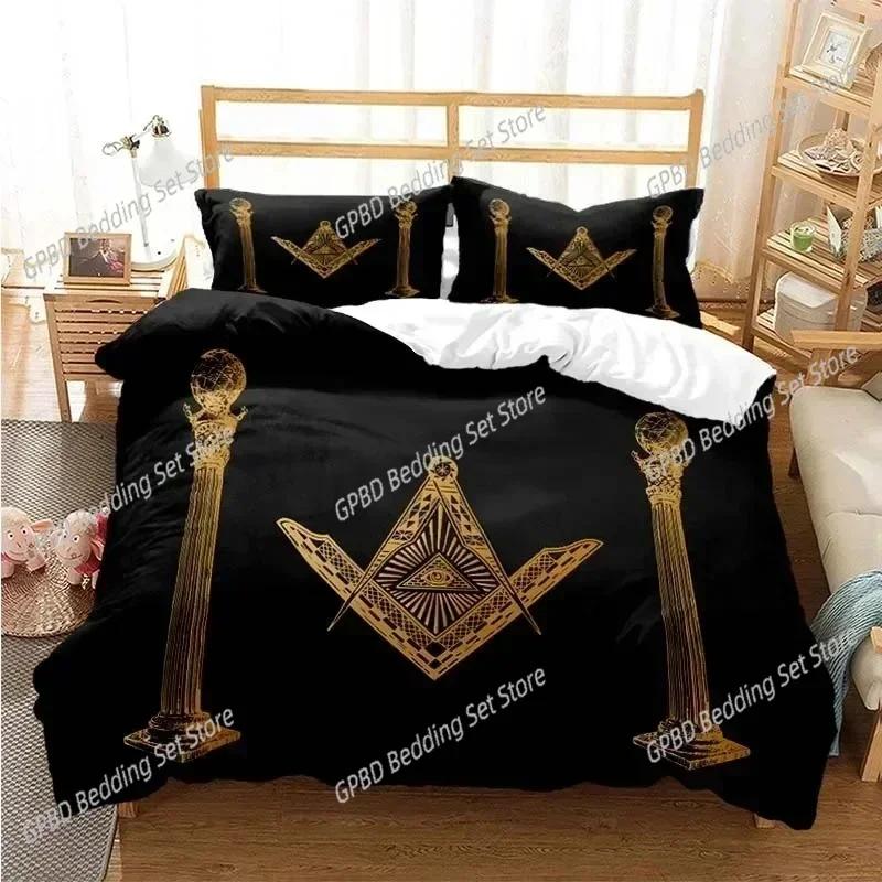 Masonic Freemason Illuminati Bedding Set Boys Girls Twin Queen Size Duvet Cover Pillowcase Bed Adult Fashion Home Textileextile