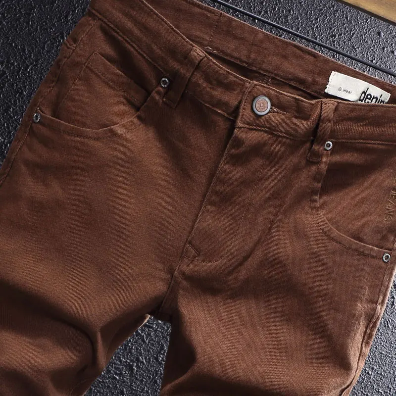 

Newly Designer Fashion Men Jeans Coffee Khaki Black Stretch Slim Fit Casual Jeans Men Y2K Vintage Leisure Denim Pants Hombre