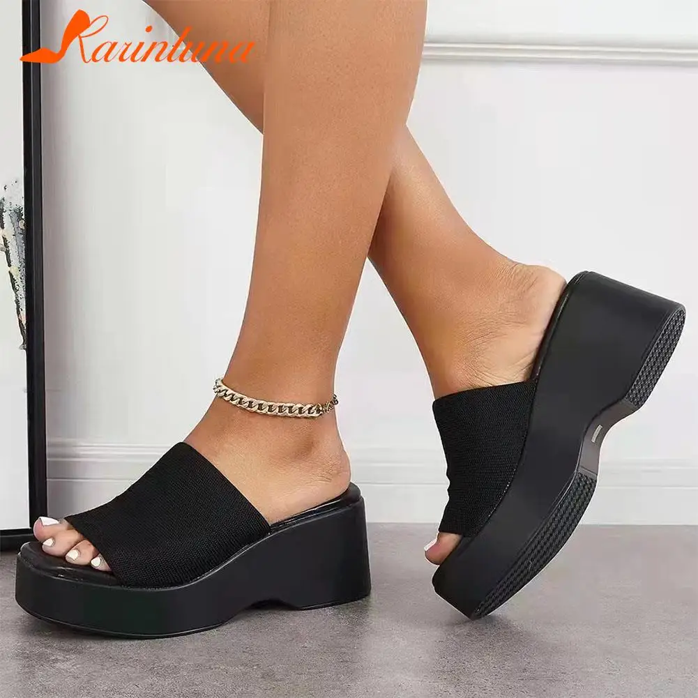 

Wedge Heeled Women's Slippers 2023 European Style Comfy Walking Beach Sandal Summer Outside Simply Lady Slippers Plus Size 43
