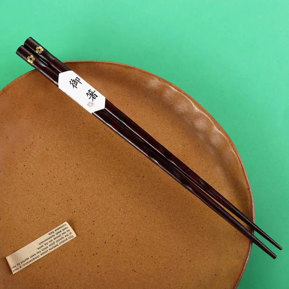 Chinese Japanese Reusable Rustic Wooden Plum Blossom Pattern Kitchen Utensils Chopsticks Flatware Tableware