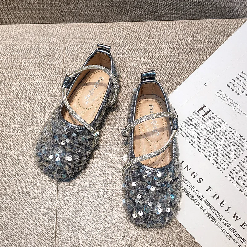 Kids Sequins Princess Shoes Crystal Fashion Ballet Flats Soft Sole Shallow Girls Shoes Rhinestone Party Wedding Children Shoes