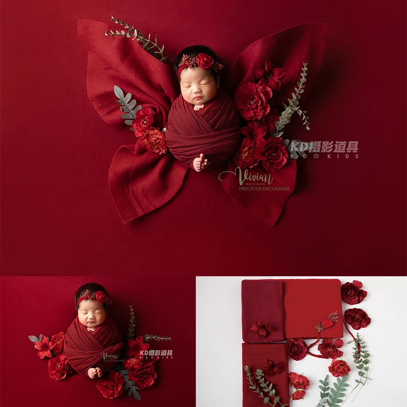 

Newborn Photography Costumes Baby Butterfly Shape Stretch Wrap + Head Flower+ Simulation Flower Studio Creative Scene Prop