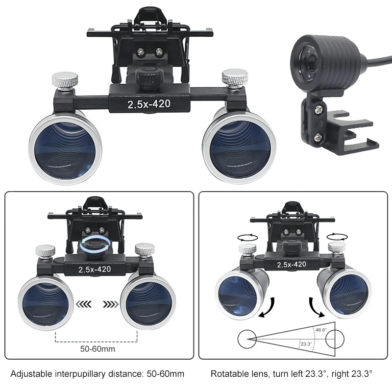 2.5x/3.5x lupas dentárias clipe binocular lupa 3w/5w dentista farol led lâmpada de exame de cabeça médica