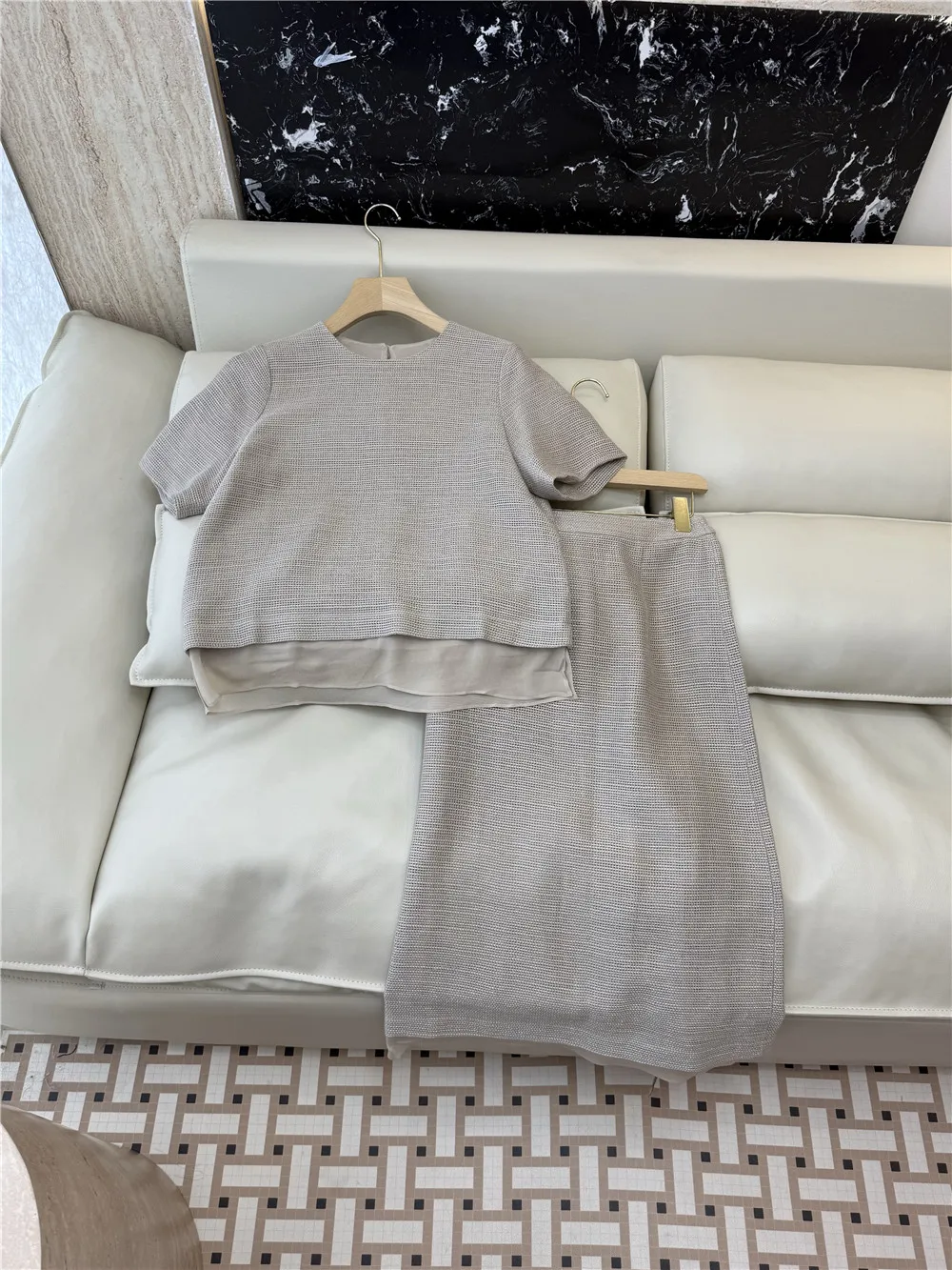 

Linen O-Neck Short-Sleeve T-Shirt With Skirts Women 2 Piece Set