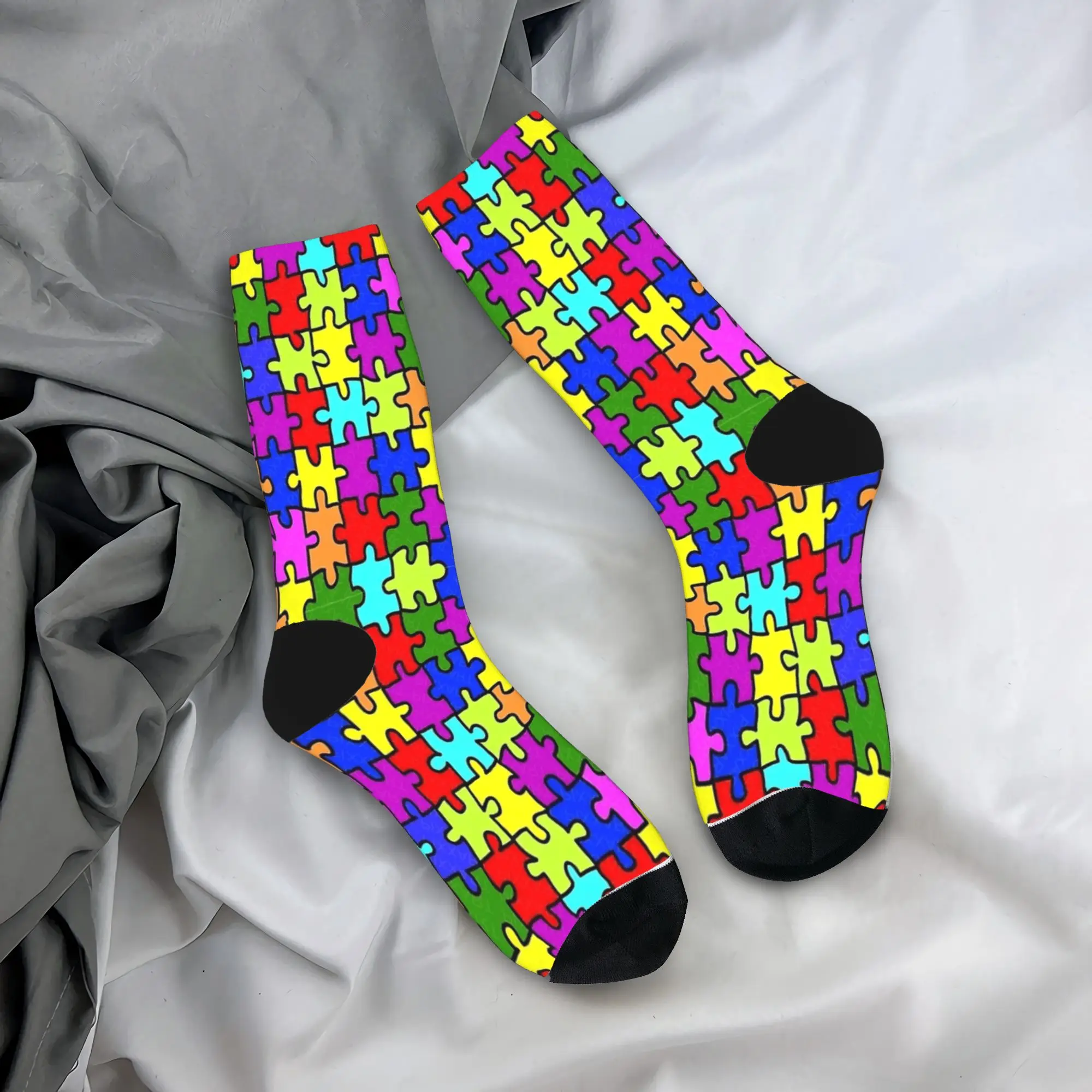 

Dense Rainbow Autism Awareness Puzzle Stockings Funny Socks Men Medium Soft Socks Winter Running Sports Graphic Anti Skid Socks