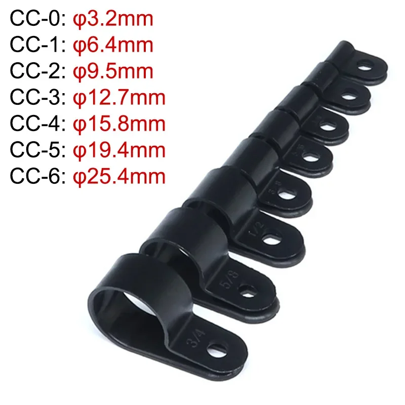 

10pcs CC-0/1/2/3/4/5/6 Wire Hose Tube R-Type Black Nylon Cable Clamp Organizer Cord Clips Locking Wire Dia 3.2-25.4mm