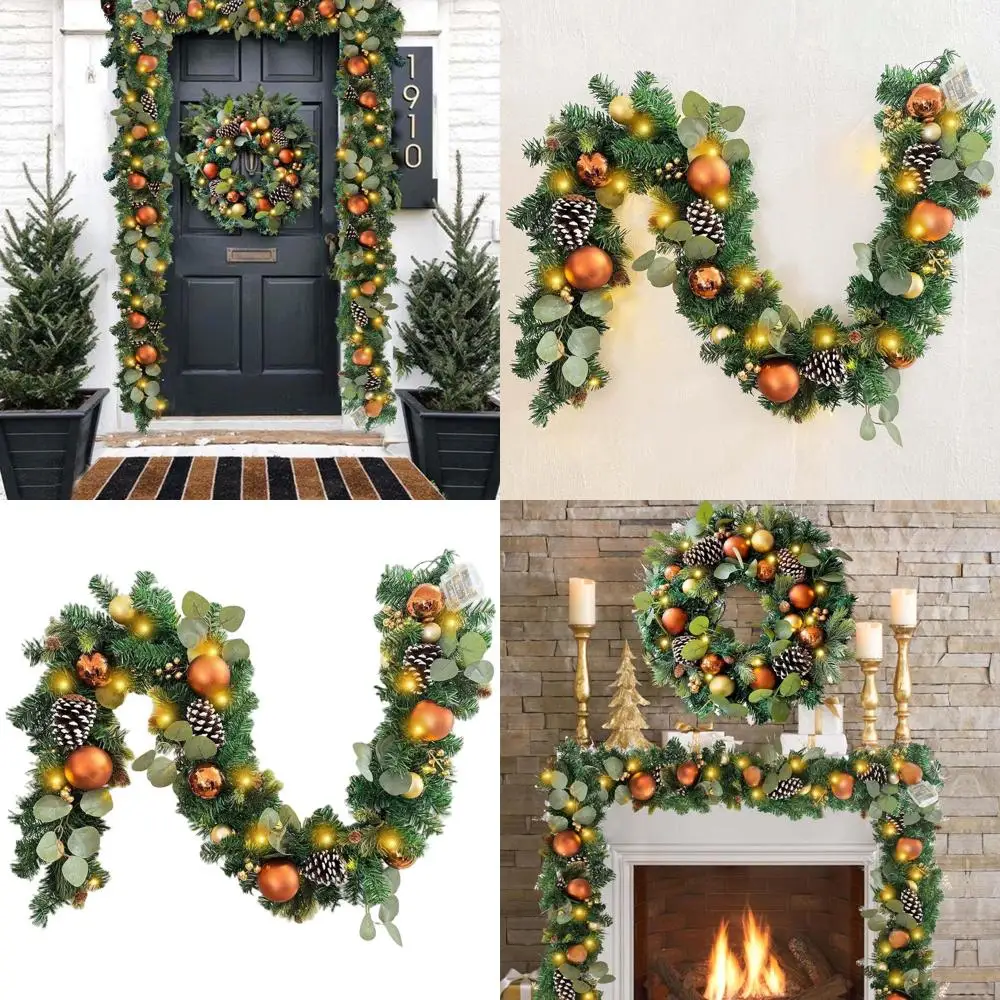 

Battery-Powered 72 Copper Gold Christmas Garland with 30 LED Lights and Ornaments for Mantel