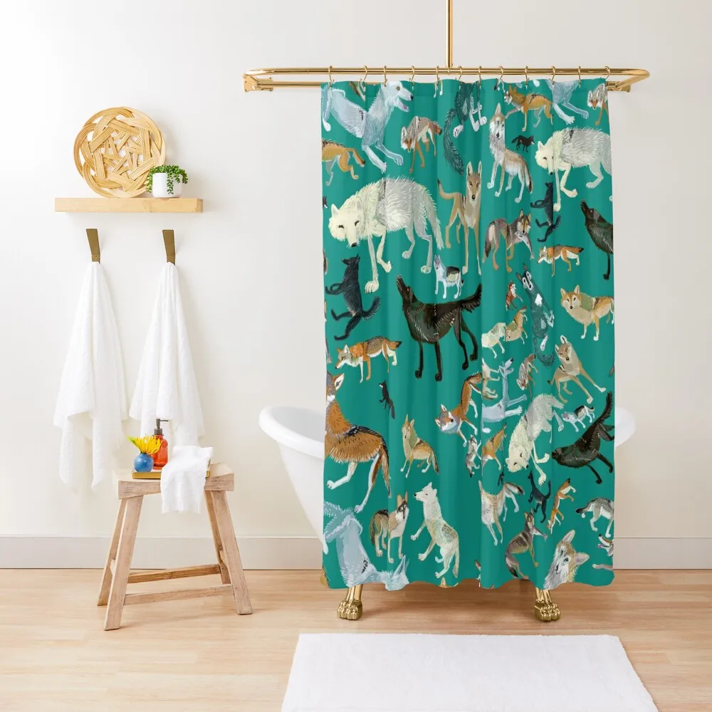 

Wolves of the World (Green pattern) Shower Curtain Bathroom Box Waterproof Fabric Shower In The Bathroom Curtain