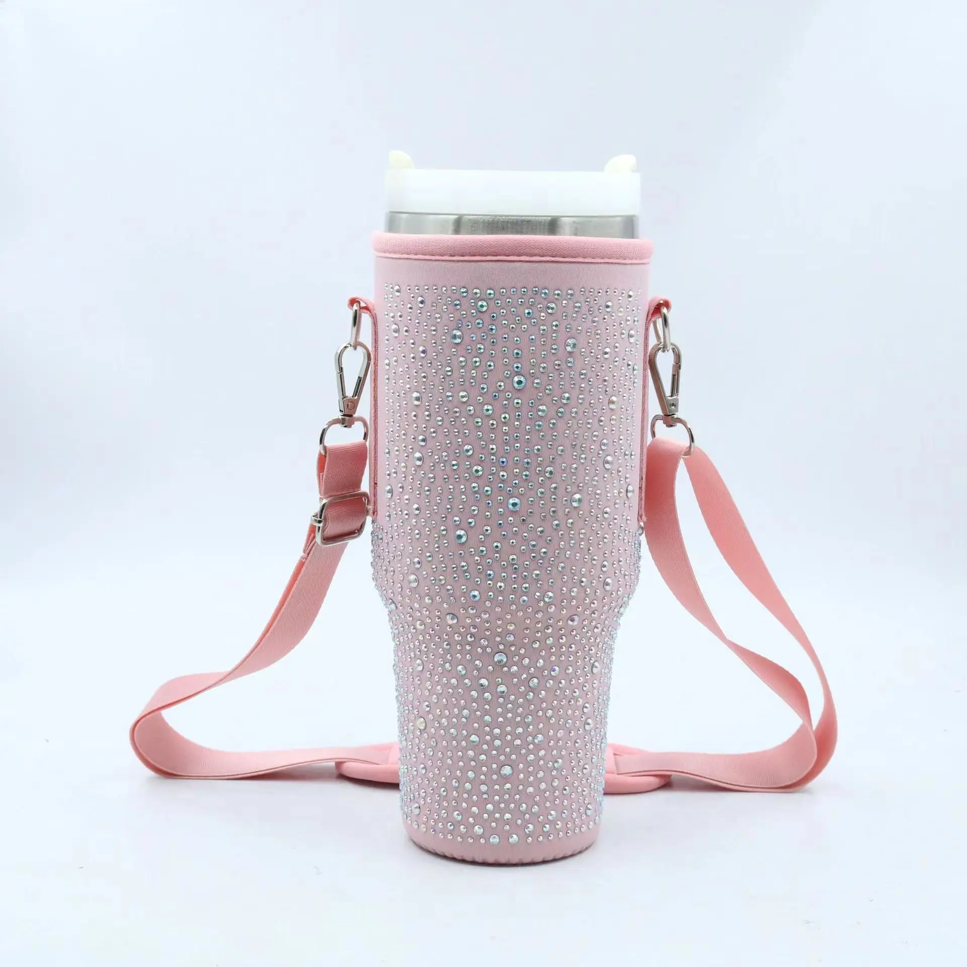 Bling Rhinestone   insulated stainless   covers 40oz Carrier Holder Sleeve with Adjustable Strap Back seat covers for a car