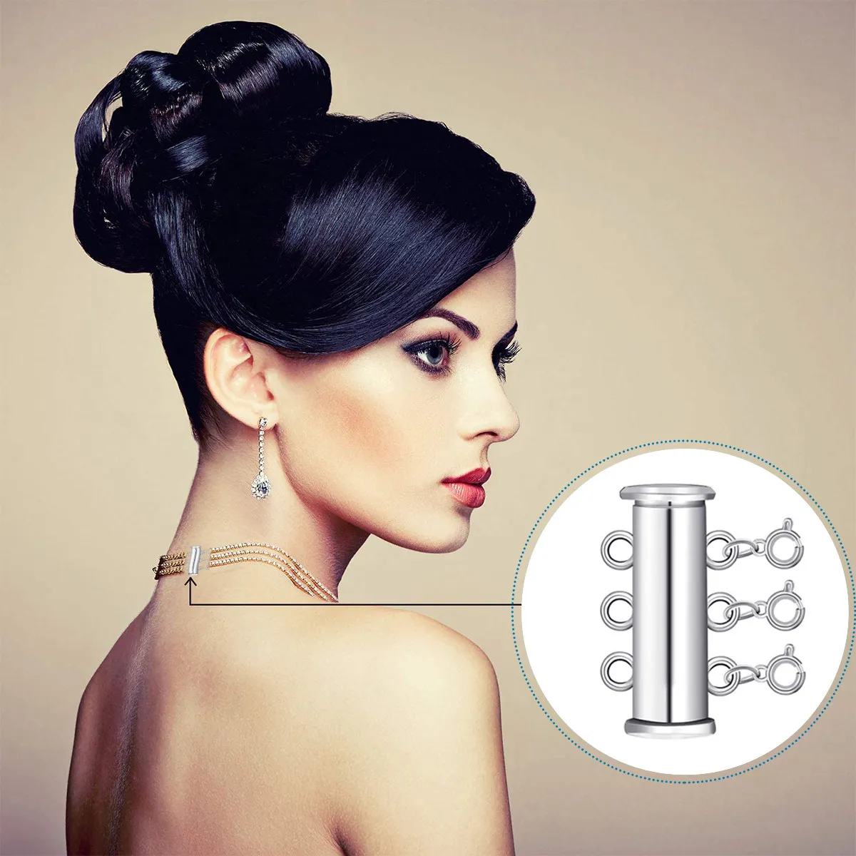 

8Pcs Multi Strands Slide Tube Clasp Pearl Buckle Alloy Jewelry Layered Connector for Necklace Bracelet DIY Fastener Silver