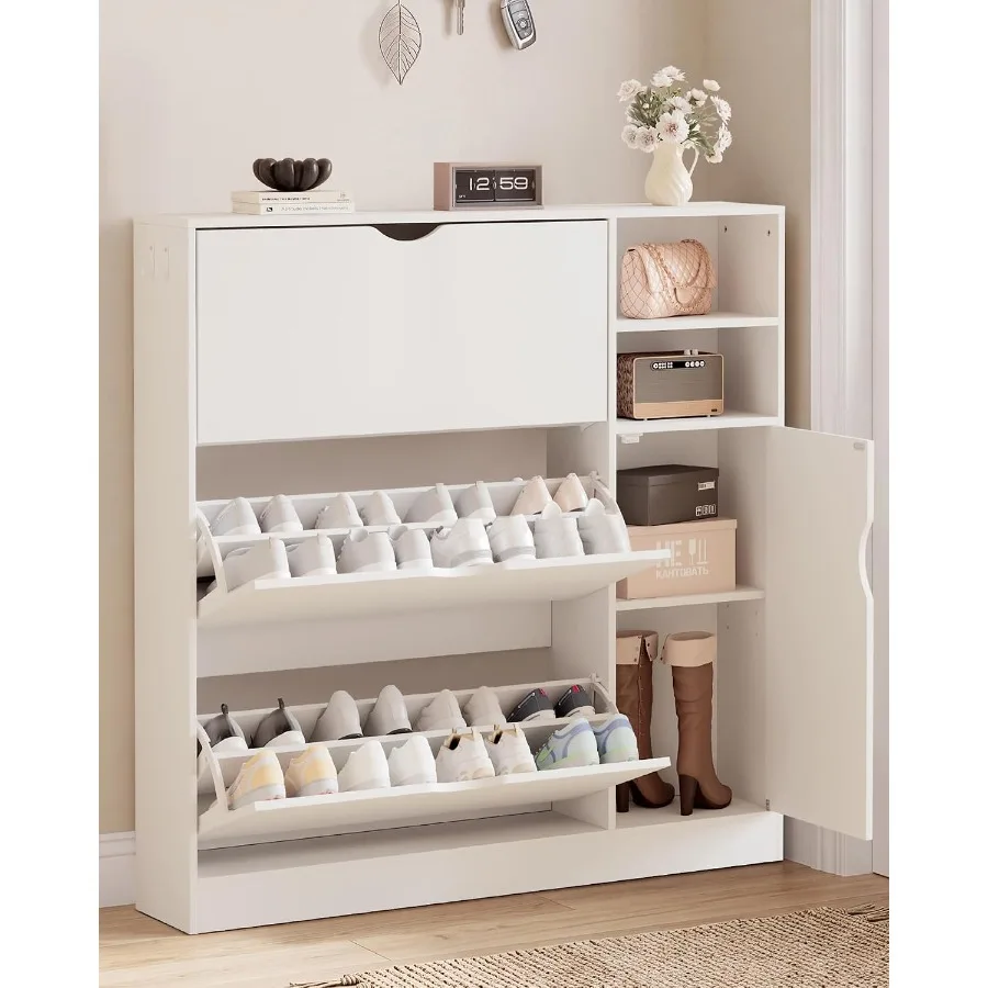 Shoe Cabinet for Entryway with 3 Flip Drawers, Narrow Shoe Storage Cabinet, Hidden Slim Shoe Organizer with Adjustable Shelf fo