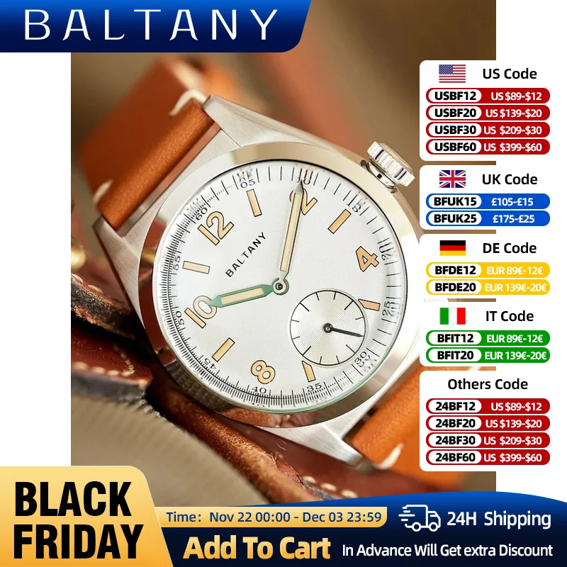 Baltany Retro Bubbleback zegarek Subsecond 100M wodoodporny Luminous VD78 skóra Vintage zegarek kwarcowy