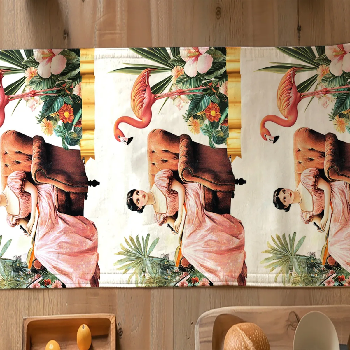 decorations table runner Flamingo and Tropical Flowers Vintage Style Long cloth for party decoration kitchen and farmhouse table 4