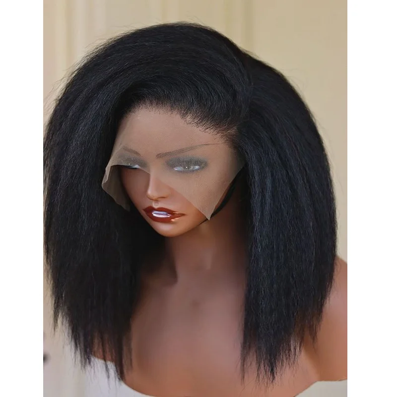 부드러운 긴 180 밀도 블랙 레이스 프론트 가발, 26 인치, 야키 스트레이트, 아기 머리, 자연스러운 헤어 라인, 좋은 질감