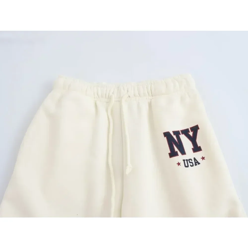 Women New Complete Crews Varsity White Sports Suit Comfy Text Print Ensemble 2-Piece Pants Set New in Adjustable Drawstring Hood