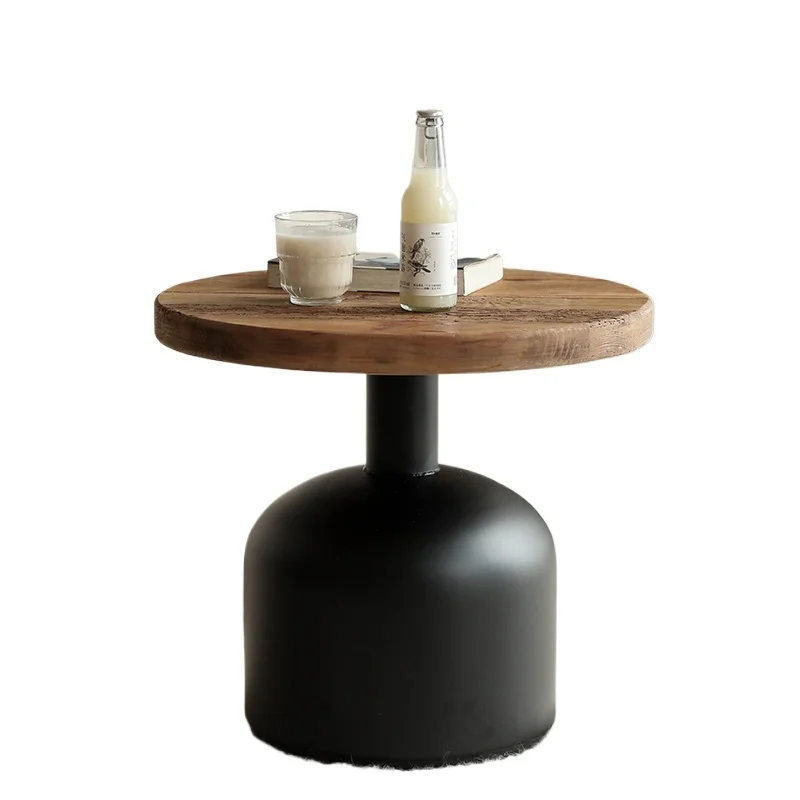 

Round small side table solid wood, black living room artistic sofa coffee table