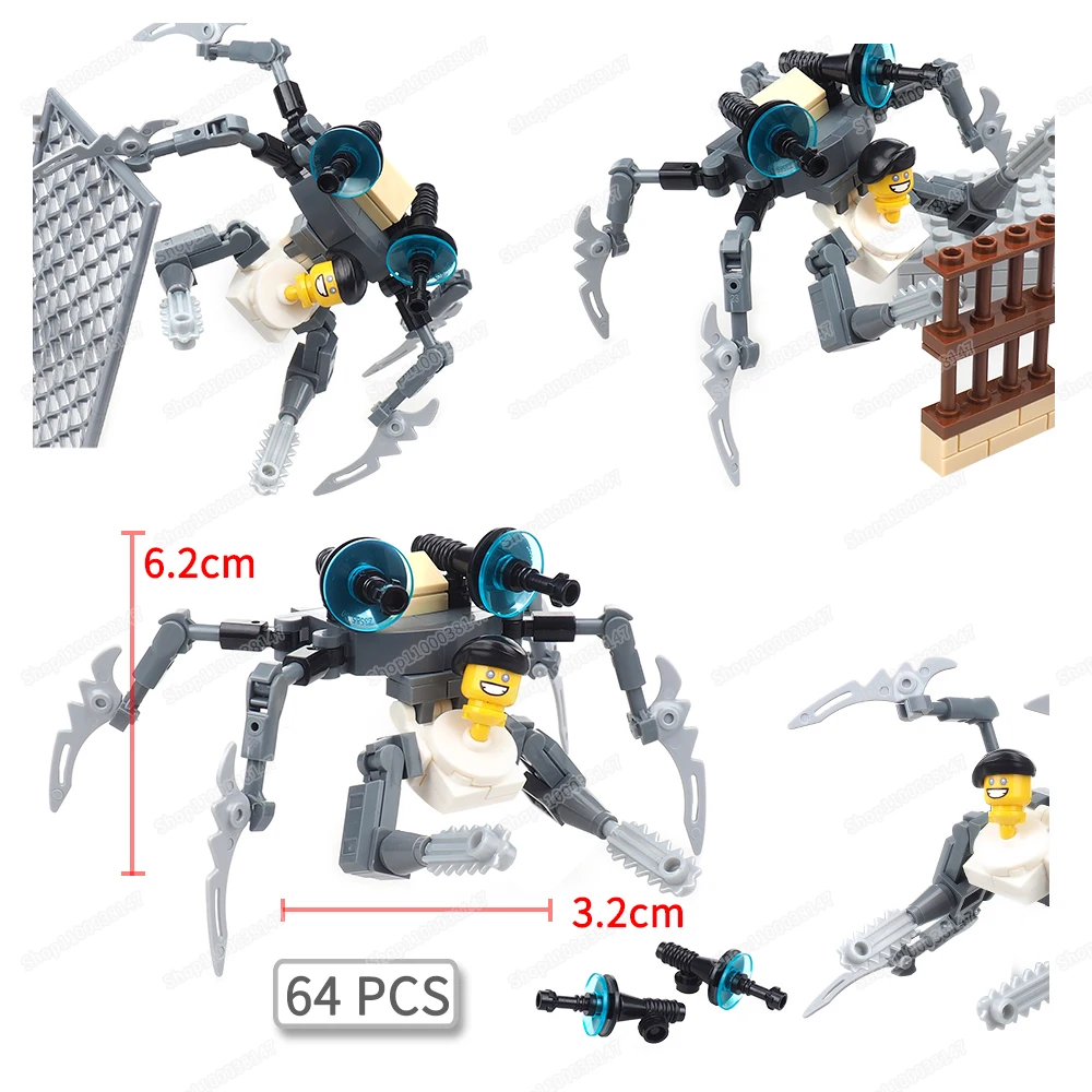 Weapons Mini Toilet Man Building Block MOC figures Machinery Life Laser Attack Saw Blade War Scene Model Children Gifts Boy Toys