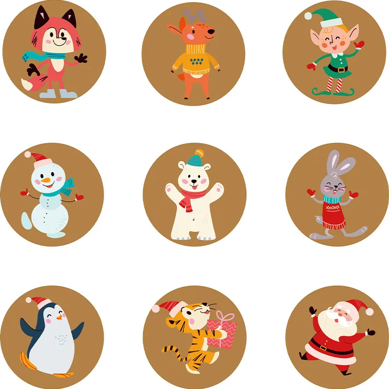 Christmas Cartoon Stickers, Snowman Decoration, Round Gift Box Label, 90Pcs