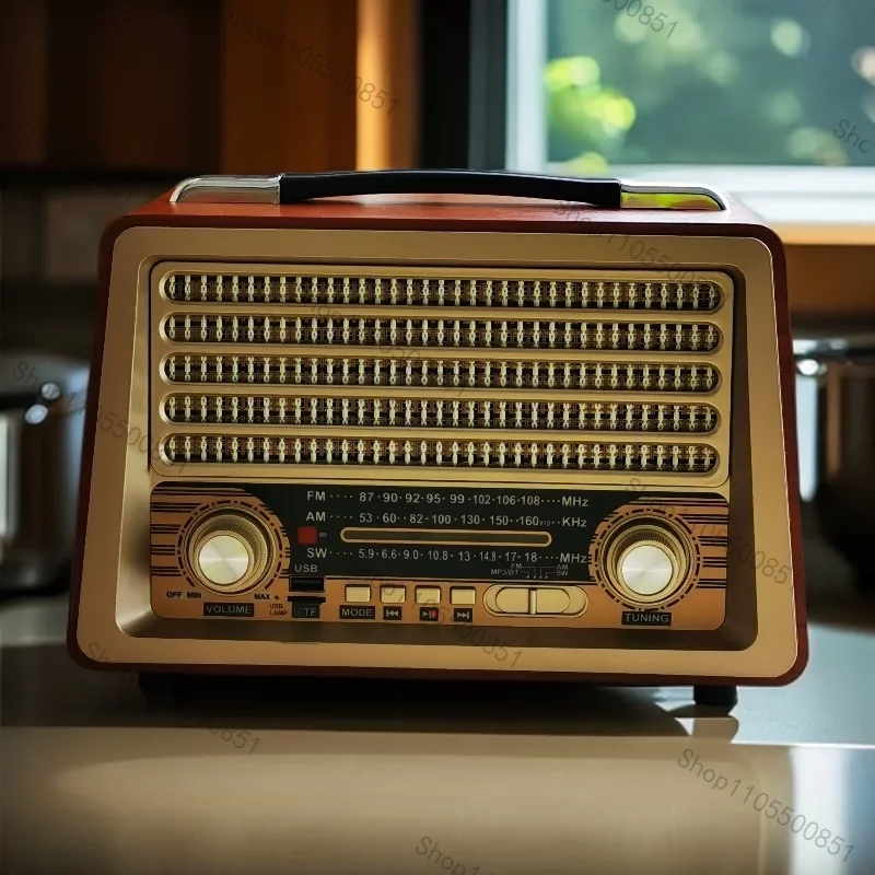 High power 20W retro nostalgic old man radio FM medium wave short wave bluetooth card speaker charging desktop view 2