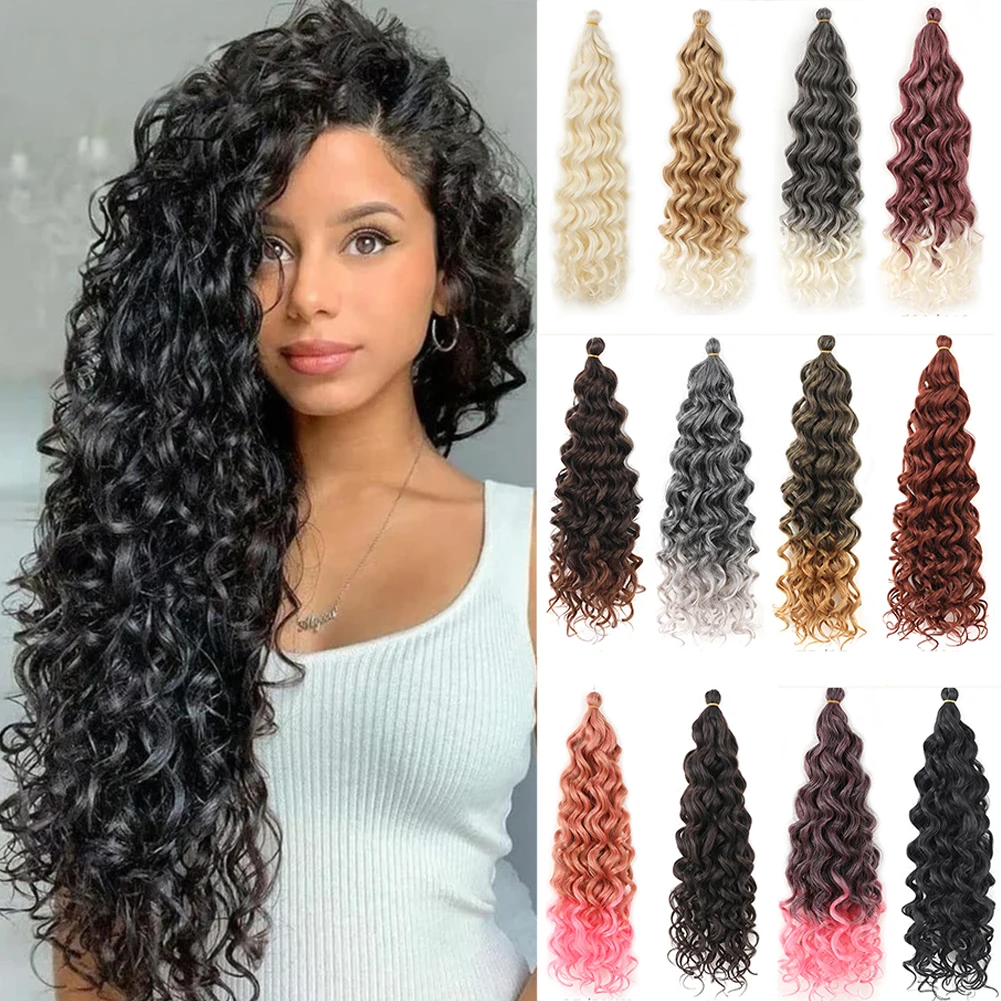 Curly Crochet Hair Extesion Synthetic Hair 18 Inch Hawaii Ocean Wave Braiding Hair Goddess Locs Boho Style Hairpiece For Women