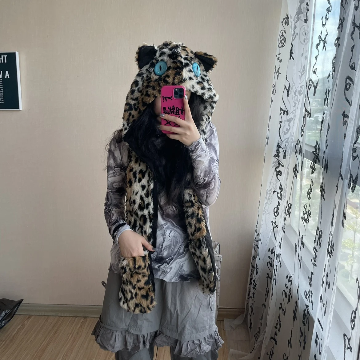 Punk Harajuku Y2K Hats Spicy Girl Subculture Faux Fur Hoodie Cute Cat Ear Scarf Hat Sets