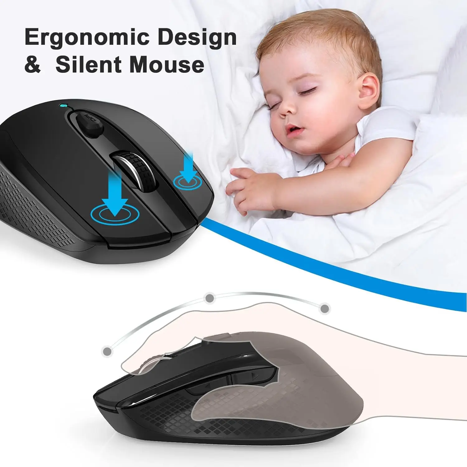 ماوس MakeImage اللاسلكي، محمول مع اتصال USB وType-C مزدوج، 3 مستويات DPI لأجهزة الكمبيوتر المحمولة وأجهزة Mac وMacBook