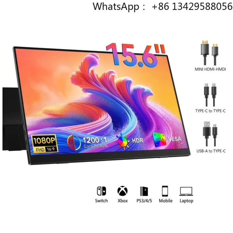 15.6" Portable Monitor Ultra Slim Bezel 1920x1080P USB Type C Screen for Laptop Monitor