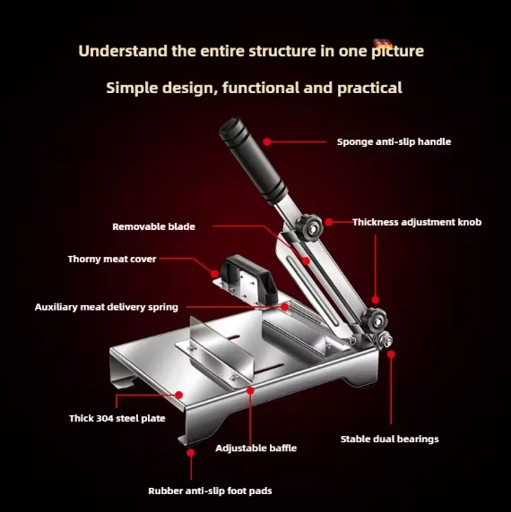 Manual Meat Slicer Machine, Compact Home & Commercial Lamb Roll Cutter for Frozen Meat, Beef & Rice Cakes