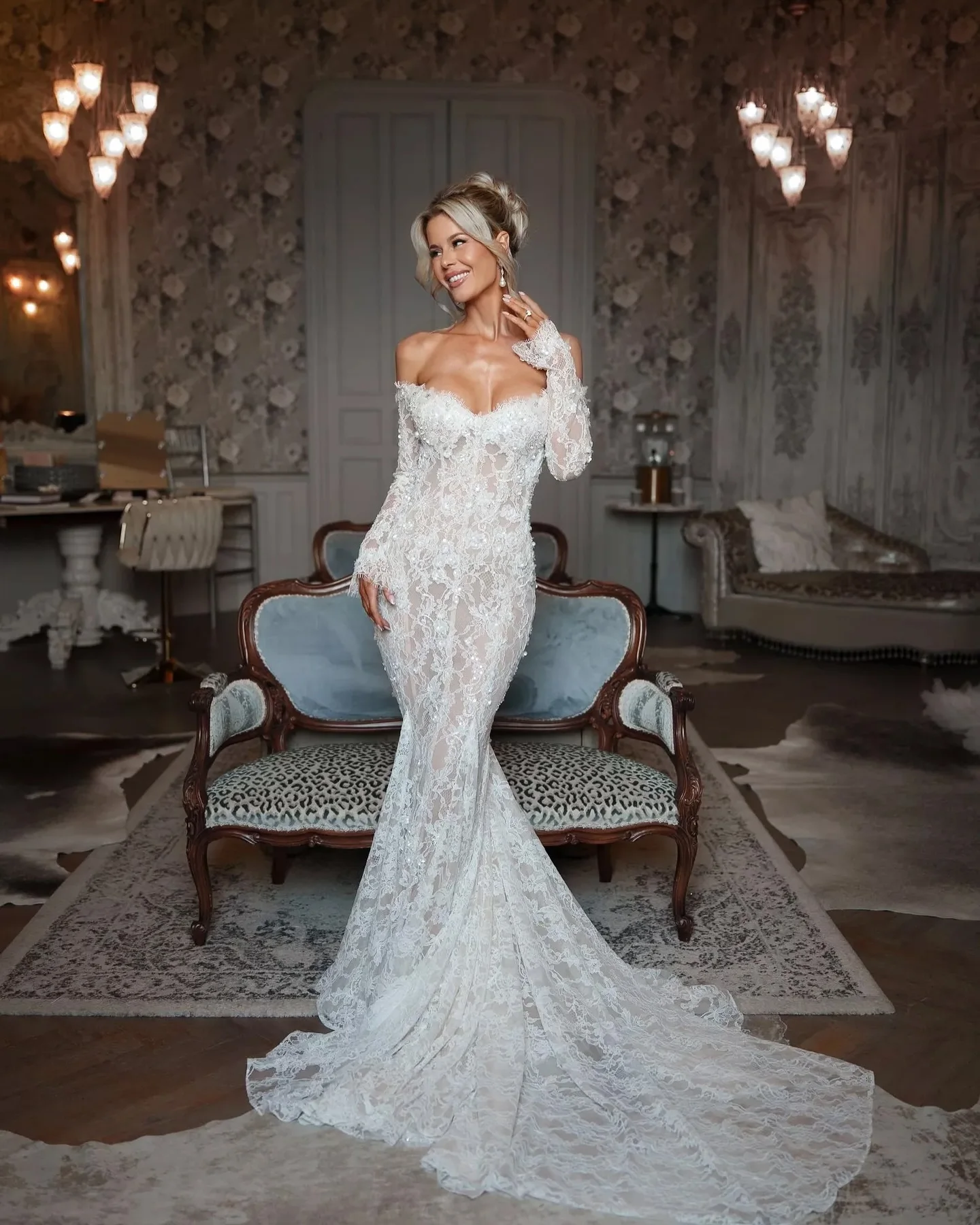 

Mermaid Wedding Dress Lace Vestidos De Novia Curvy Manga Larga Vestido Elegante Minimalista Off Shoulder Vintage Alta Costura