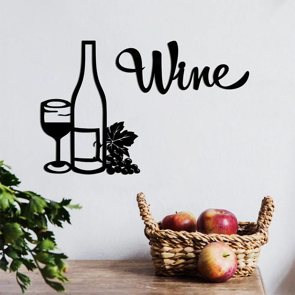 2 Pieces Set Wine Bottle Signs Silhouette Hanging Wall Art Metal Plaque Black Cutout Farmhouse Kitchen Bar Decoration