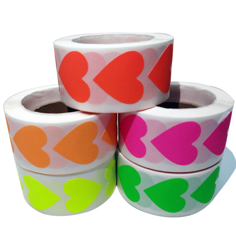 

500Pcs/Roll Fluorescent Color Sealing Sticker Heart Shape Decoration Sticker 2.5cm Small Blank Sticker Gift Packaging Labels