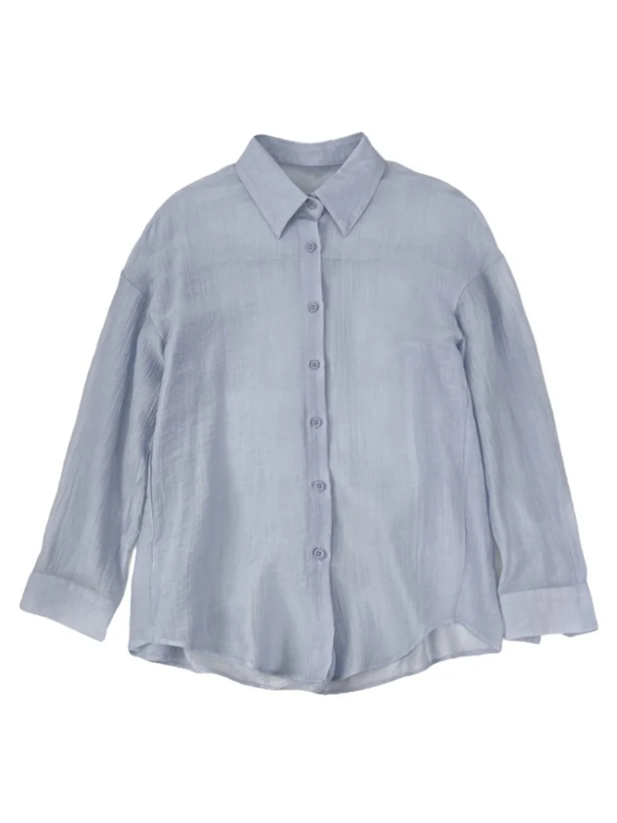 Ice Silk Texture Women's Summer 2024 New Lazy Cool Long Sve Sun Protection irt Elely Whitening Top Korean Sle Loos...
