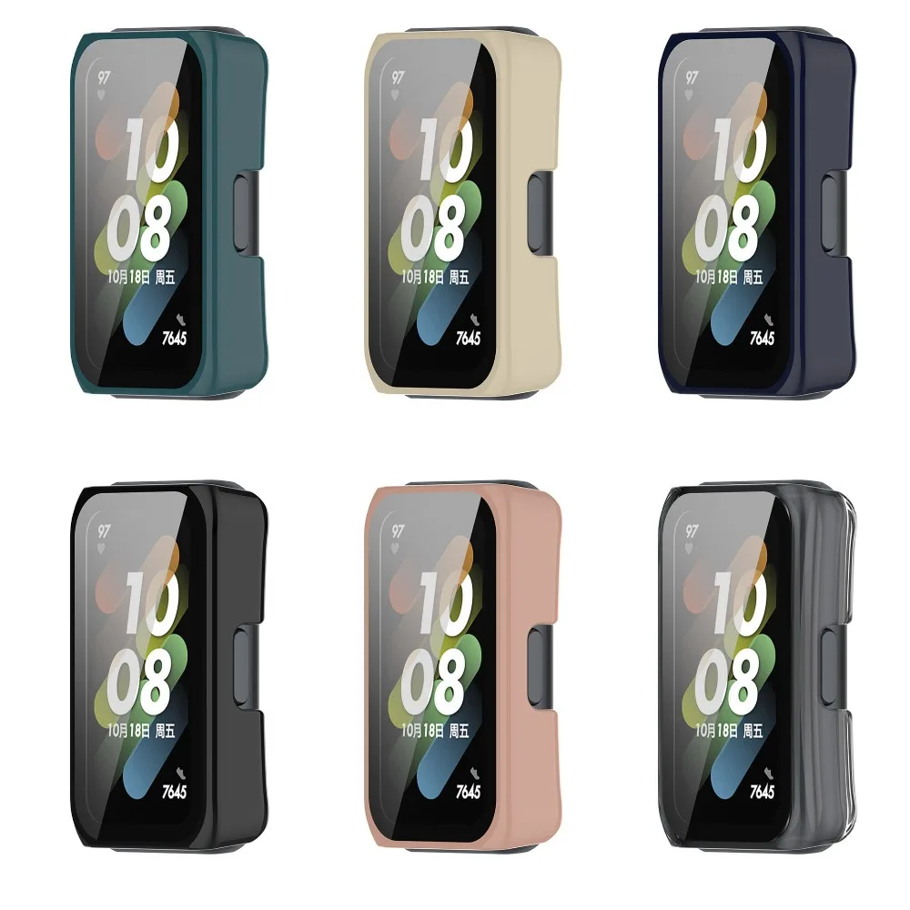 PC+Glass Watch Protective Case Full Coverage Hard PC Shell Anti Scratch and Rubbing Lightweight for Huawei /Honor Band7/6