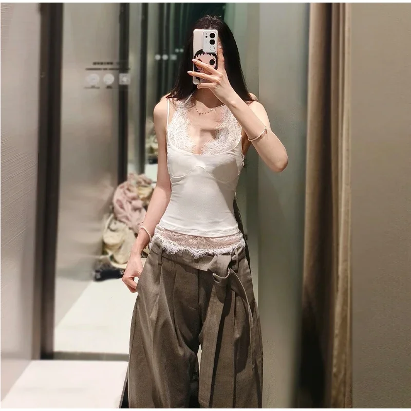 Spitzen-Patchwork-Top mit Neckholder und Taillenbetonung für Damen, sexy, ärmellos, rückenfrei, schmal geschnitten, charmante Clubwear für Damen. – Detail 18