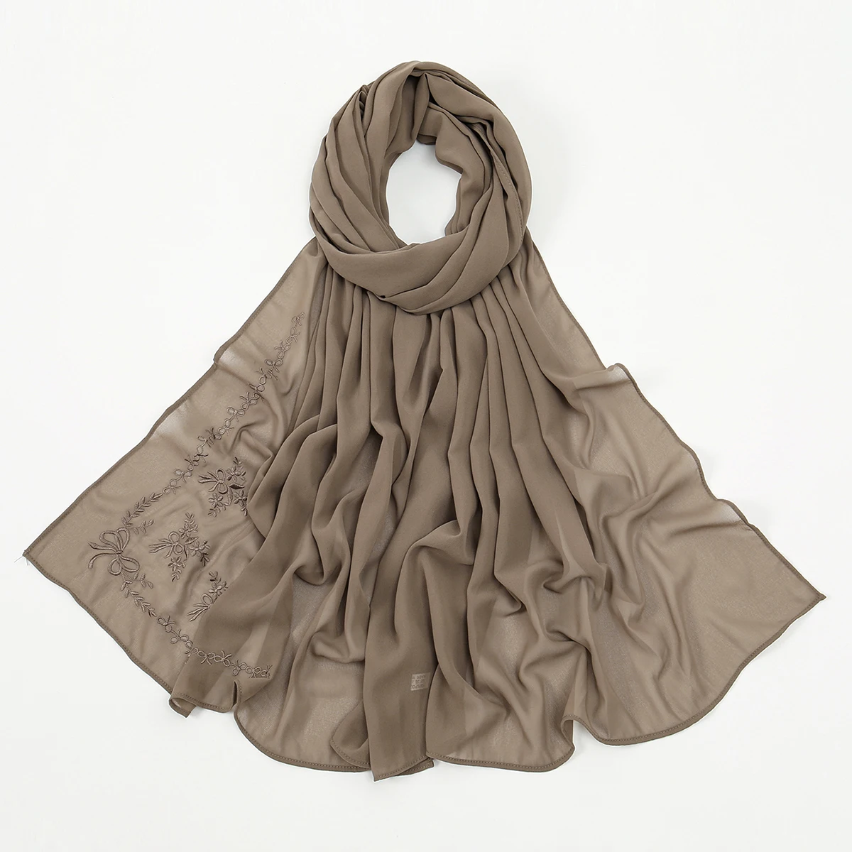 

Muslim Woman Chiffon Hijab Scarf With Butterfly Embroidered Fashion Long Wraps Islam Turban Female Shawl Headscarf