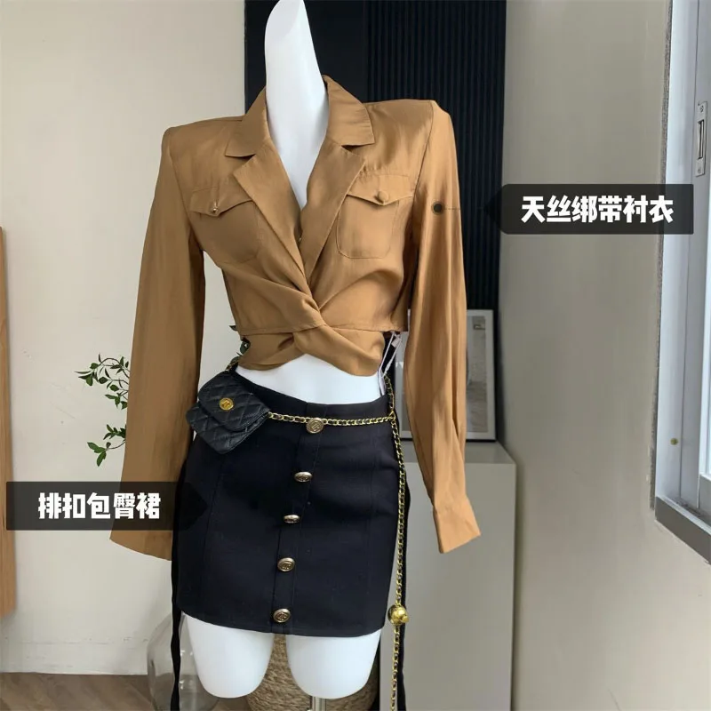 Vintage Long-sleeved Midriff Sexy Women's Shirt Korean Fashion Sexy Vintage Casual Party Commuter For Women Shirt 2023 Blusas