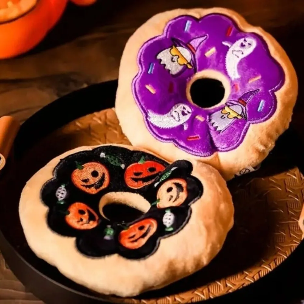 Halloween-Hundespielzeug, Kürbisgeist, lustiger Plüsch-Donut, quietschendes Haustierspielzeug für Langeweile, nicht gefülltes Kauspielzeug, weiches Plüsch-Welpenspielzeug