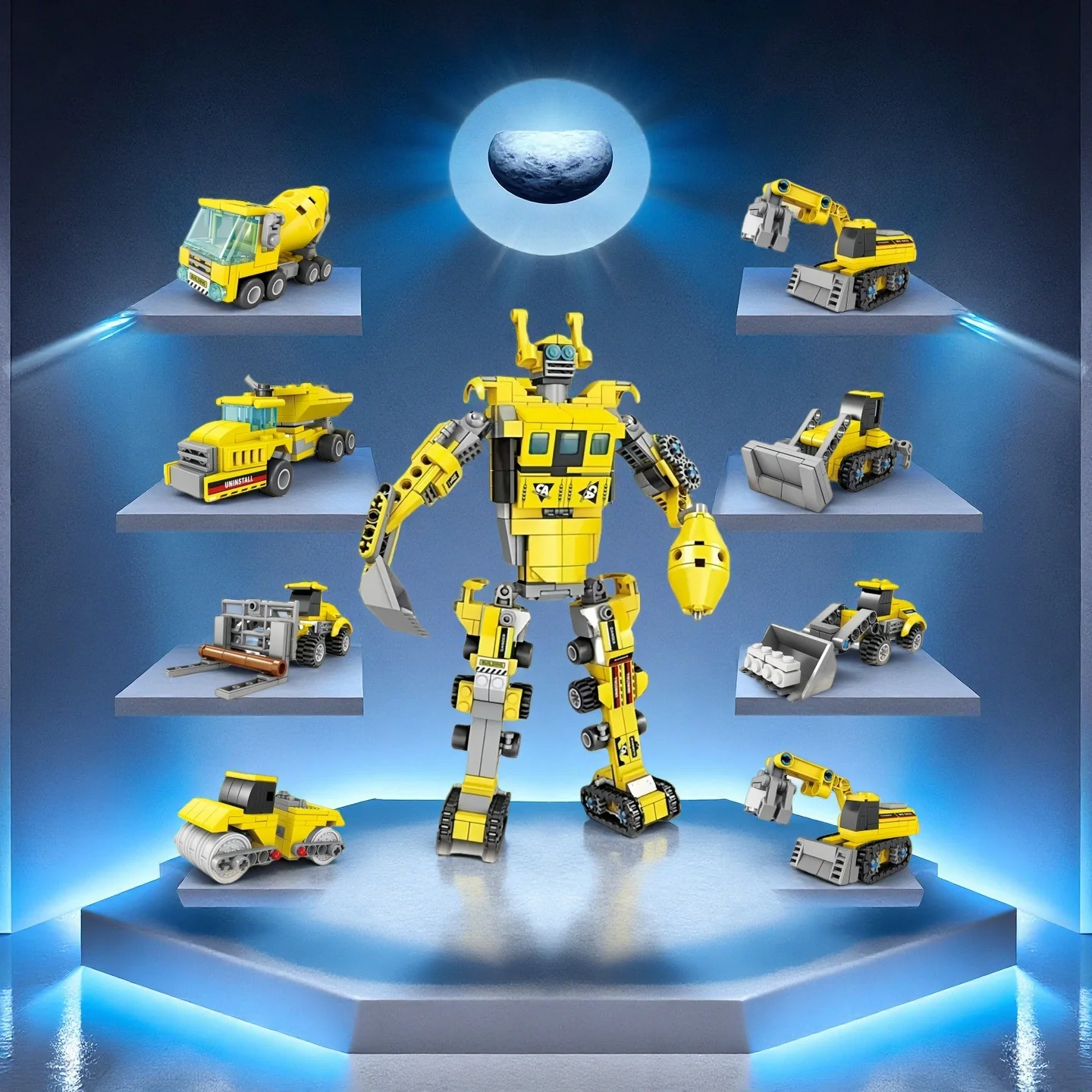 

8-in-1 Robot Engineering Vehicle Building Block Toy-Mixer Truck,Bulldozer,Excavator,Crane-Fun Educational Holiday Gifts for Boys