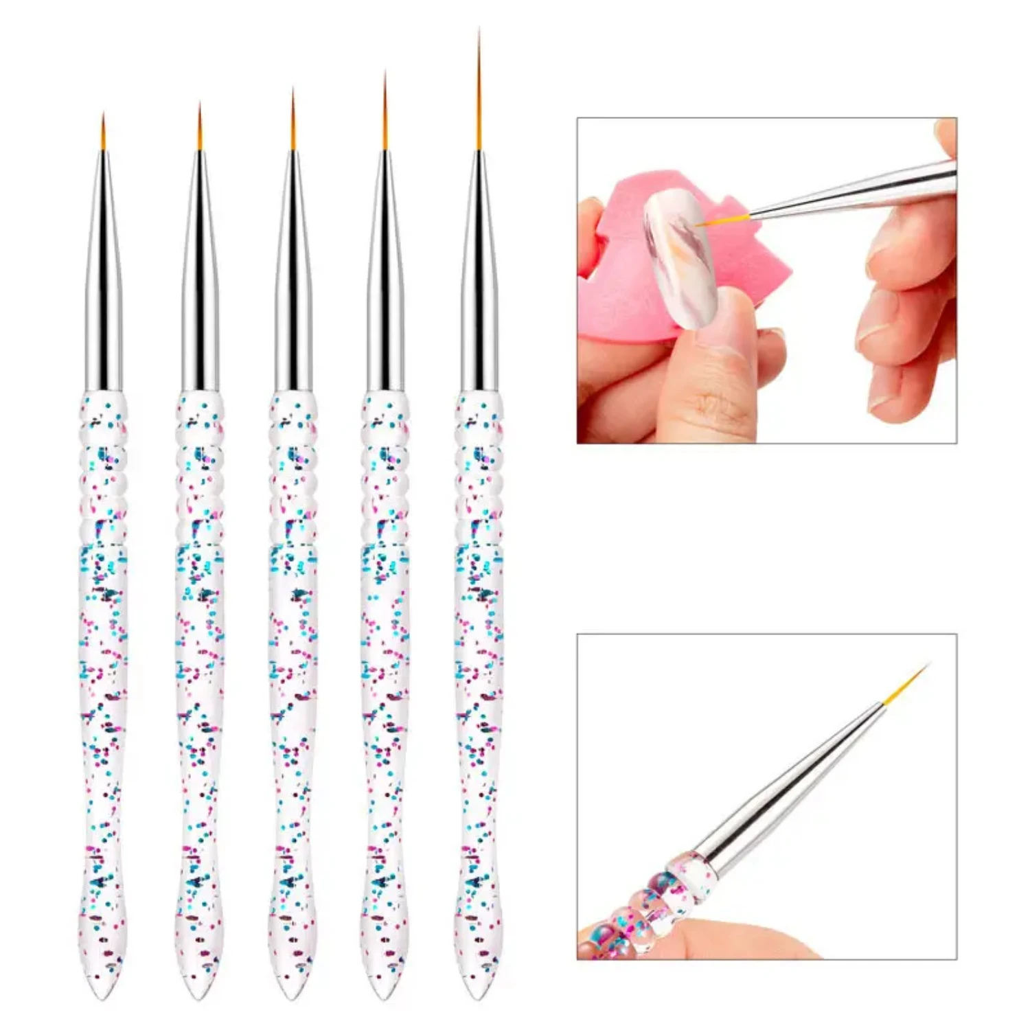 

Intricate and Stunning Professional Set of 5 High Quality Super Fine Line 3D Trick Nail Art Brushes for Acrylic French Stripes -