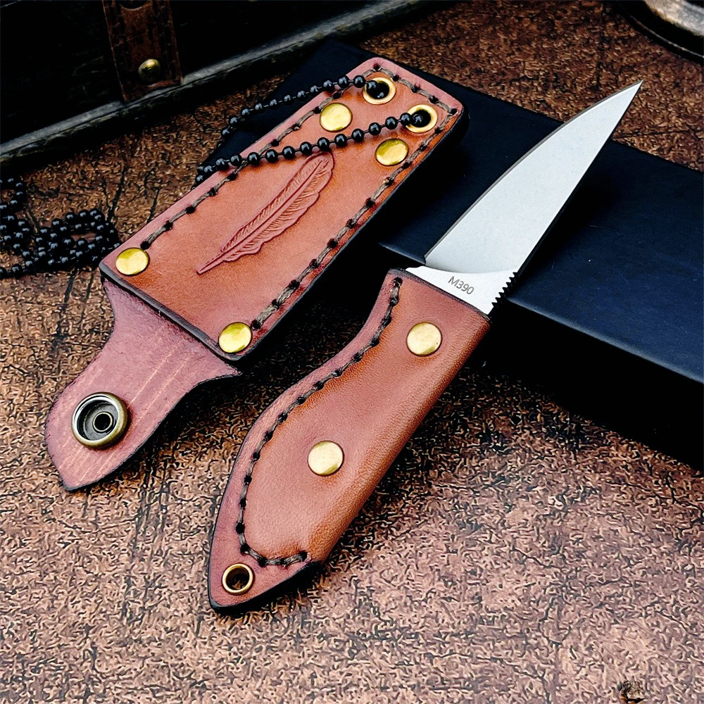 

Portable Kitchen Knife, M390 Steel Blade with Leather Handle Ideal for home kitchens to slice fruit and cut meat Fruit Knife