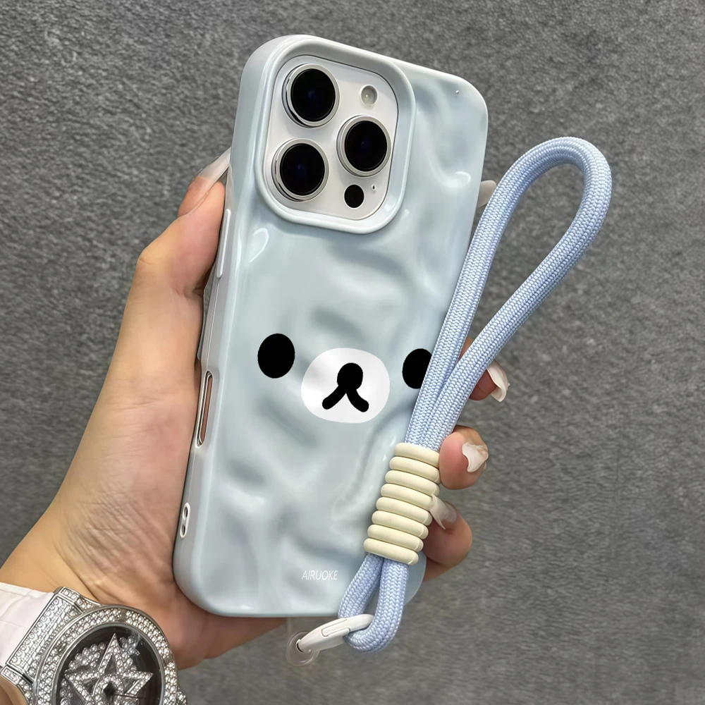 Kreatives Niedliches Bären-Silikon-Handycase mit Falten-Design für iPhone 17 15 13 11 12 14 16 17 Pro Max 15 Plus Air mit Lanyard-Hülle – Detail 5