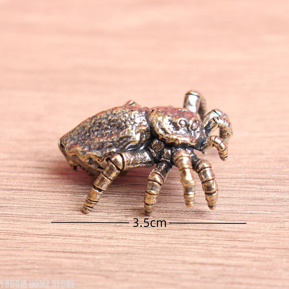 Retro Brass Tarantula Sculpture Solid Copper Mini Spider Figurine Desktop Decor Craft Collection Ornament