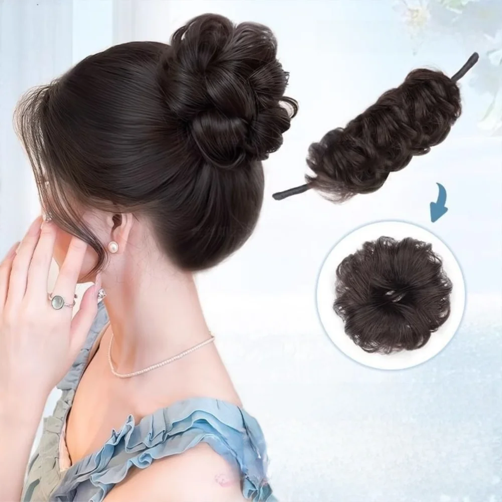 

New Synthetic Wig Hair Rope Curly Hair Fluffy Hair Loop Natural with Rolled Bun Hair Stick Women