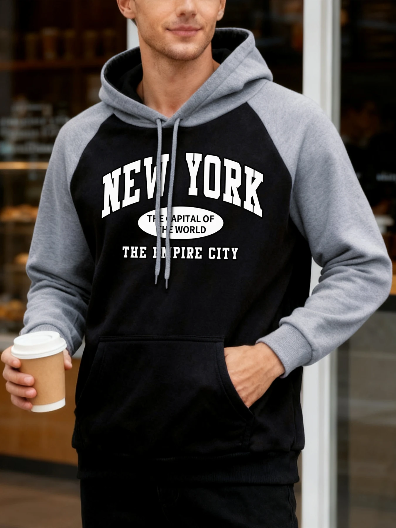 نيويورك عاصمة العالم نمط الرجال راجلان هوديس الخريف جيب Y2K الشارع الشهير فضفاض البلوفرات الهيب هوب الصوف هودي #3