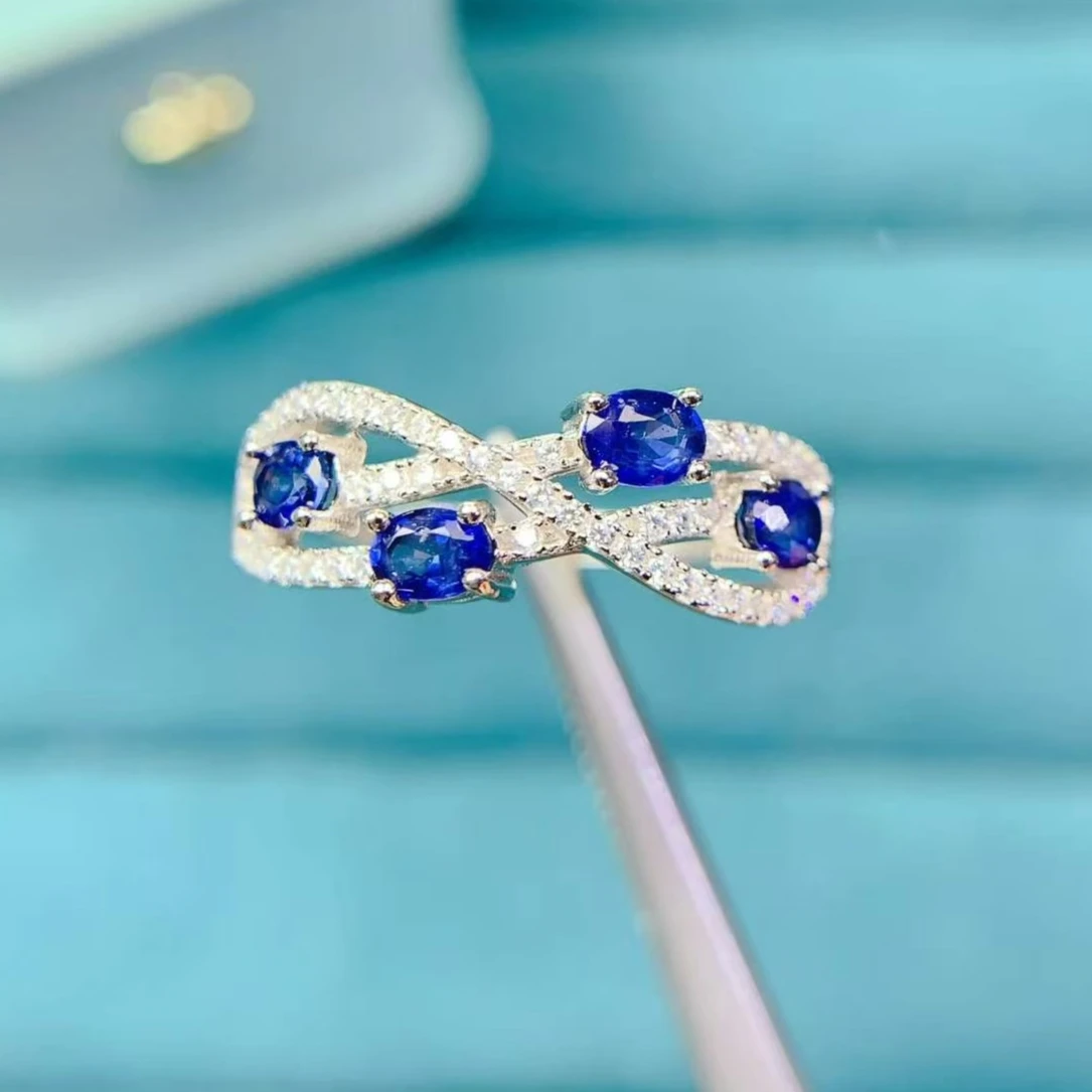 Natural Sapphire Ring 925 Sterling Silver with Certificate Unique Twisted Crossover Band with Gold Plating Dainty Fine Jewelry