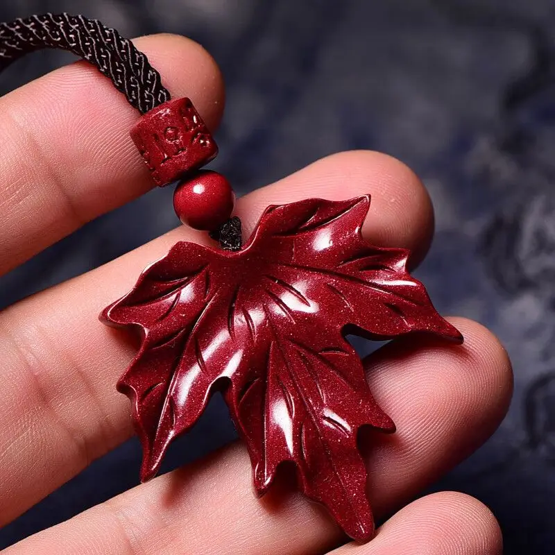 Cinnabar Maple Leaf Pendant Necklace Ornaments for Men and Women