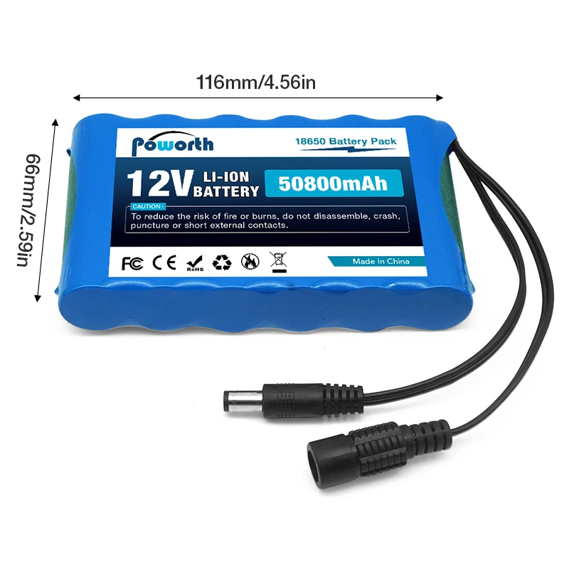 12,6V 50,8Ah dobíjecí lithium-iontová baterie NOVÁ přenosná Super 12V 50800mah baterie s kapacitou DC CCTV kamera + nabíječka - náhled 2