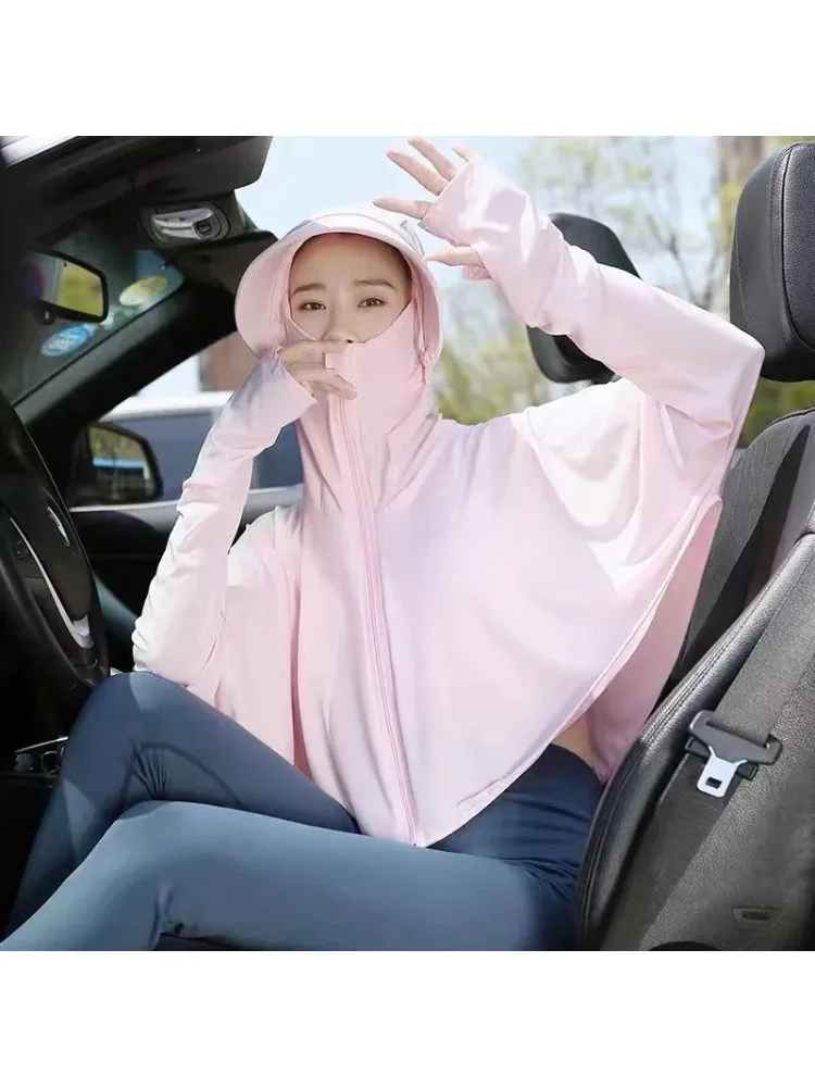 Ice Silk UV Blocking Poncho for Women Lightweight Hooded Pullover Breathable Sun Protection Outdoor Summer Cover Up