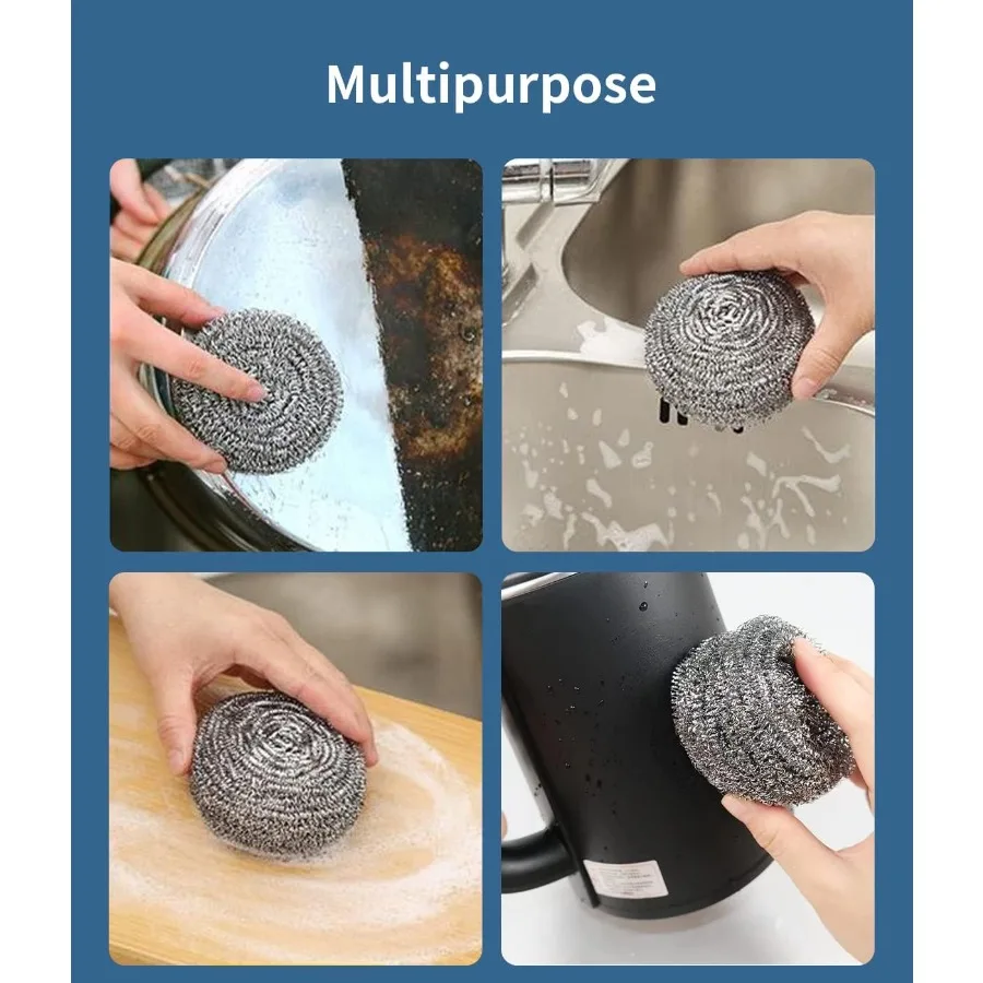 24 عبوة من أدوات تنظيف الصوف الفولاذية لتنظيف المطبخ: مثالية لأواني الأطباق والمقالي والشوايات وأحواض الفولاذ المقاوم للصدأ وفرك معدني متين #4