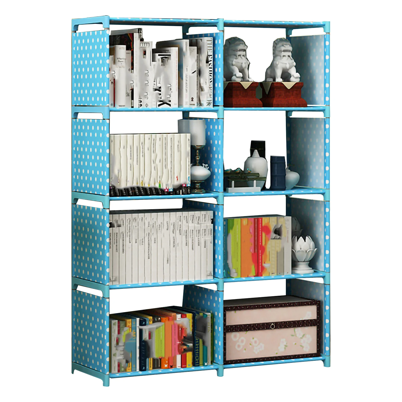 

Simple Combination Bookcase Organizer Shelf Double Row Bookshelf 4 Layers File Ornament Toy Storage Rack for Studing Living Room